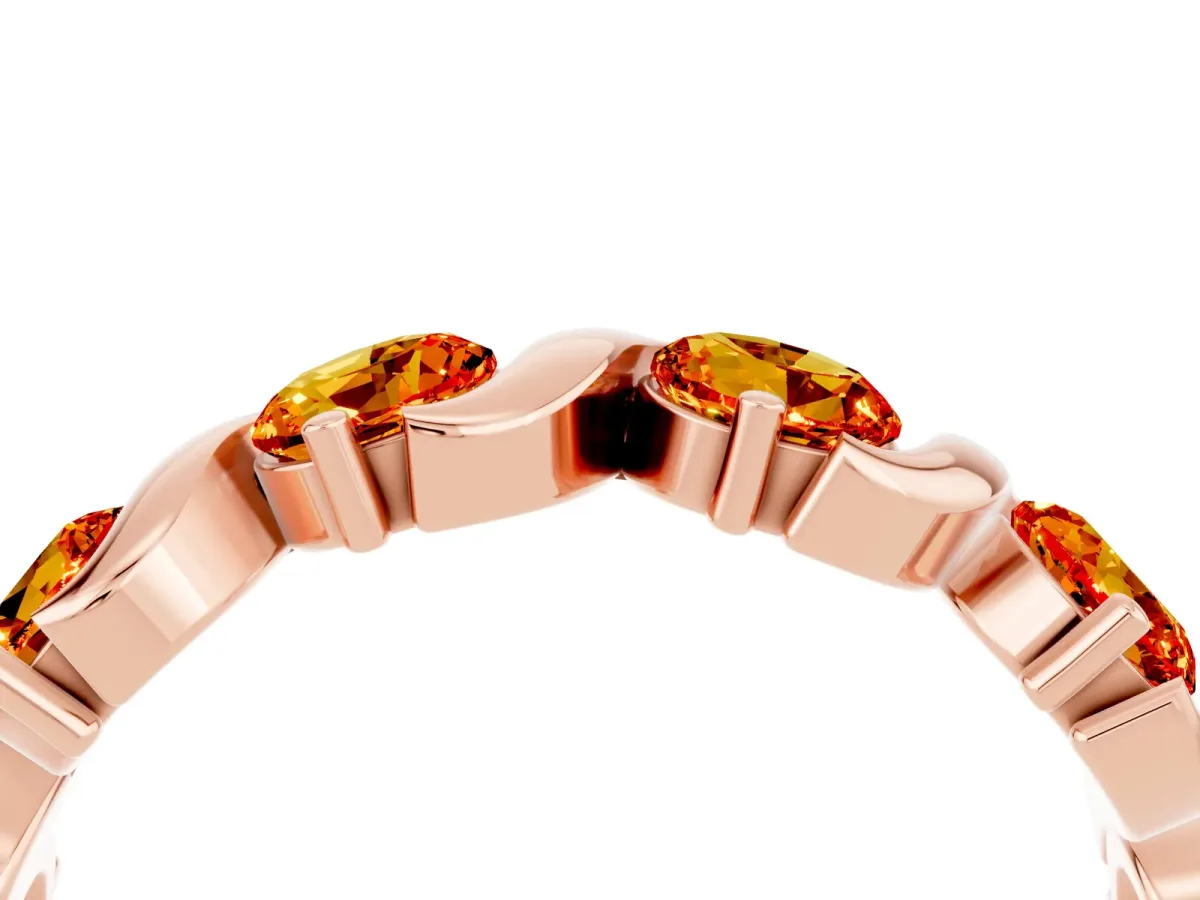 Six-Stone Round Citrine Wave Band with Shared Prong Setting Rose gold