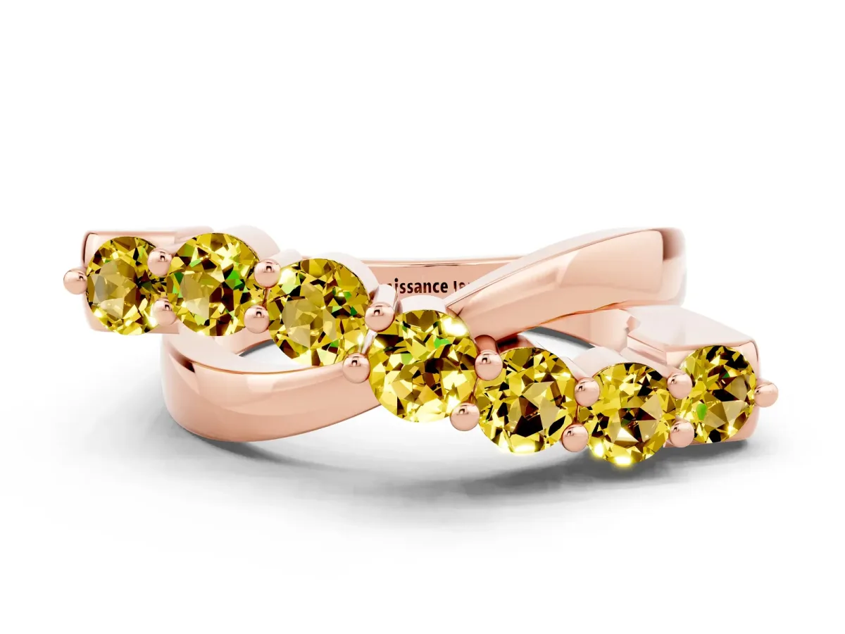Round Yellow Sapphire Prong-Set Crossover Band Rose gold
