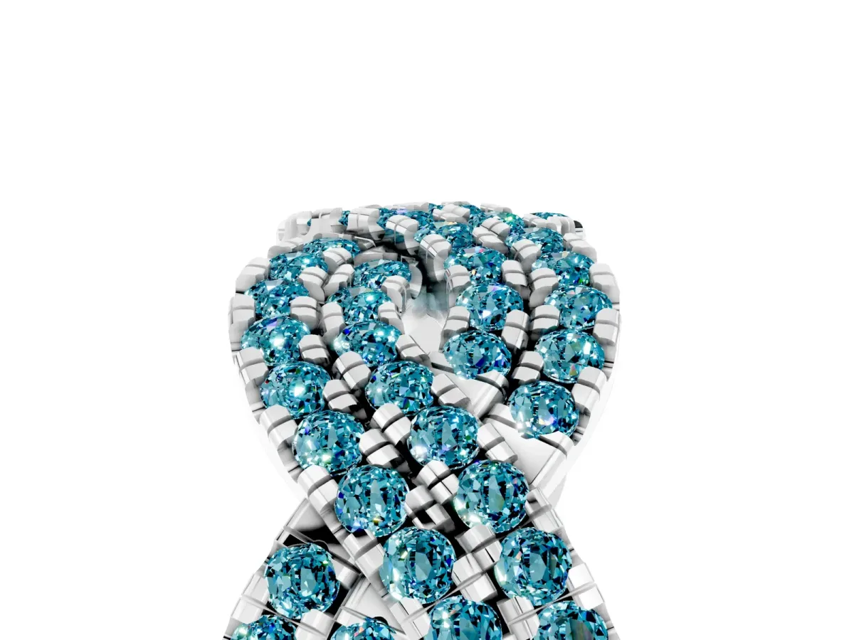 Pavé Round Blue Topaz Infinity Twist Band with Shared Prong Setting Platinum