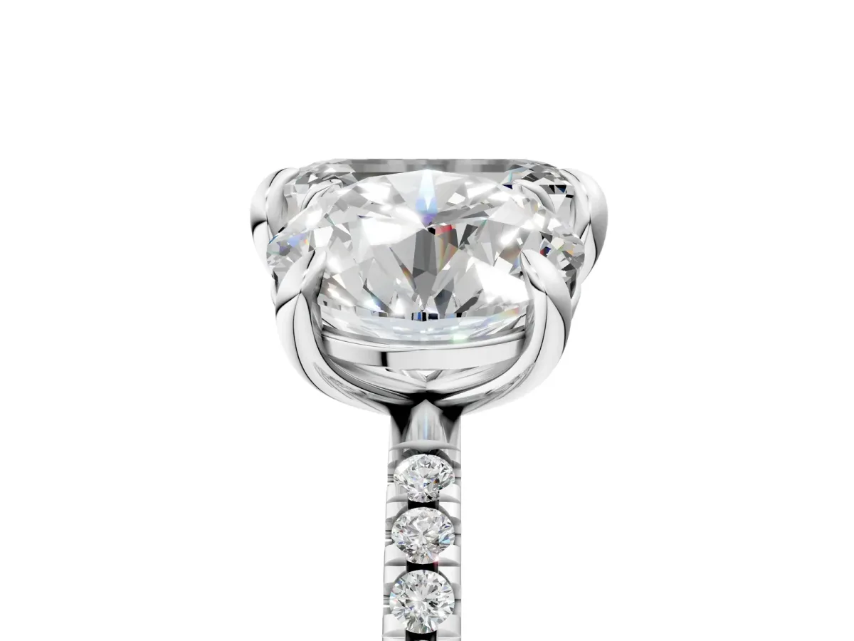 Round and Emerald Toi Moi Ring with Prong Setting and Pave Band Silver