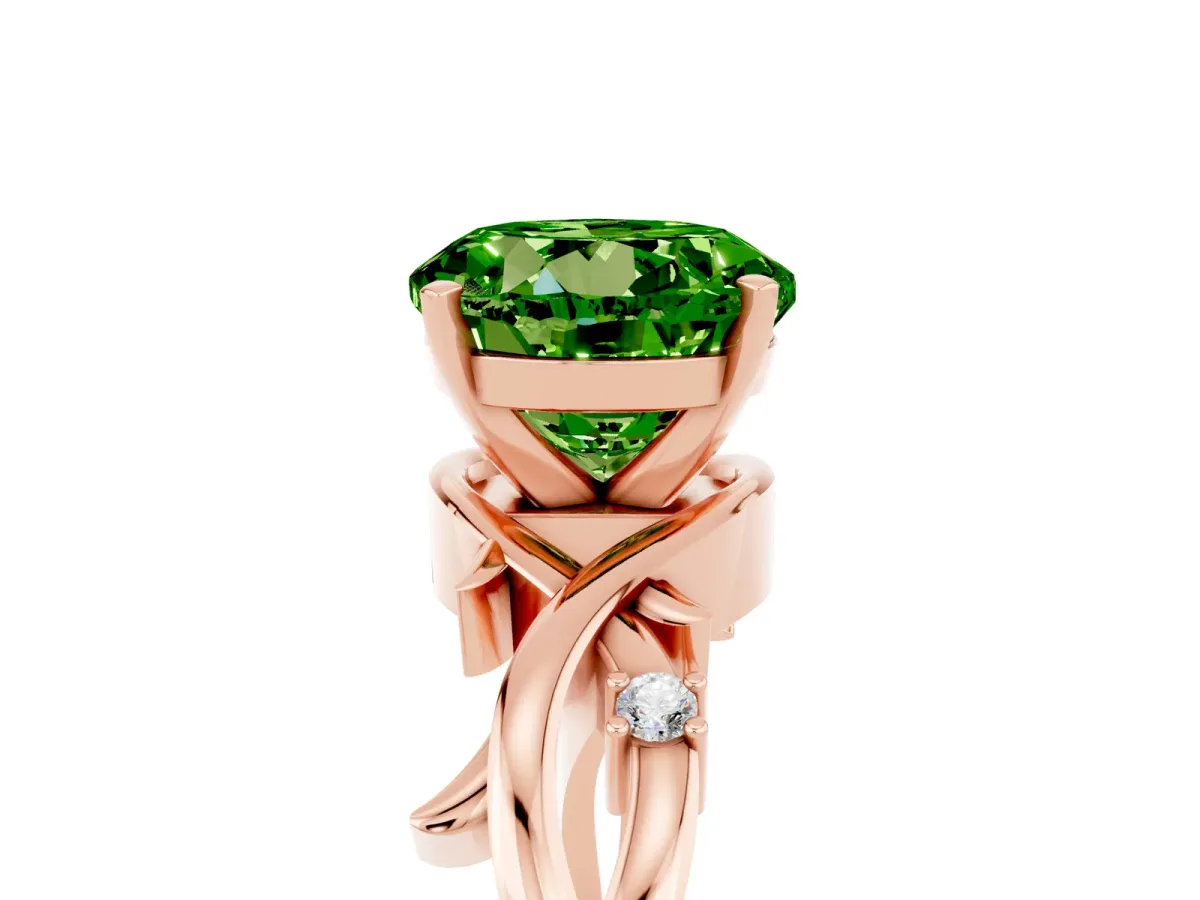 Round Cut Peridot Solitaire Ring with Twisted Band and Prong Setting Rose gold