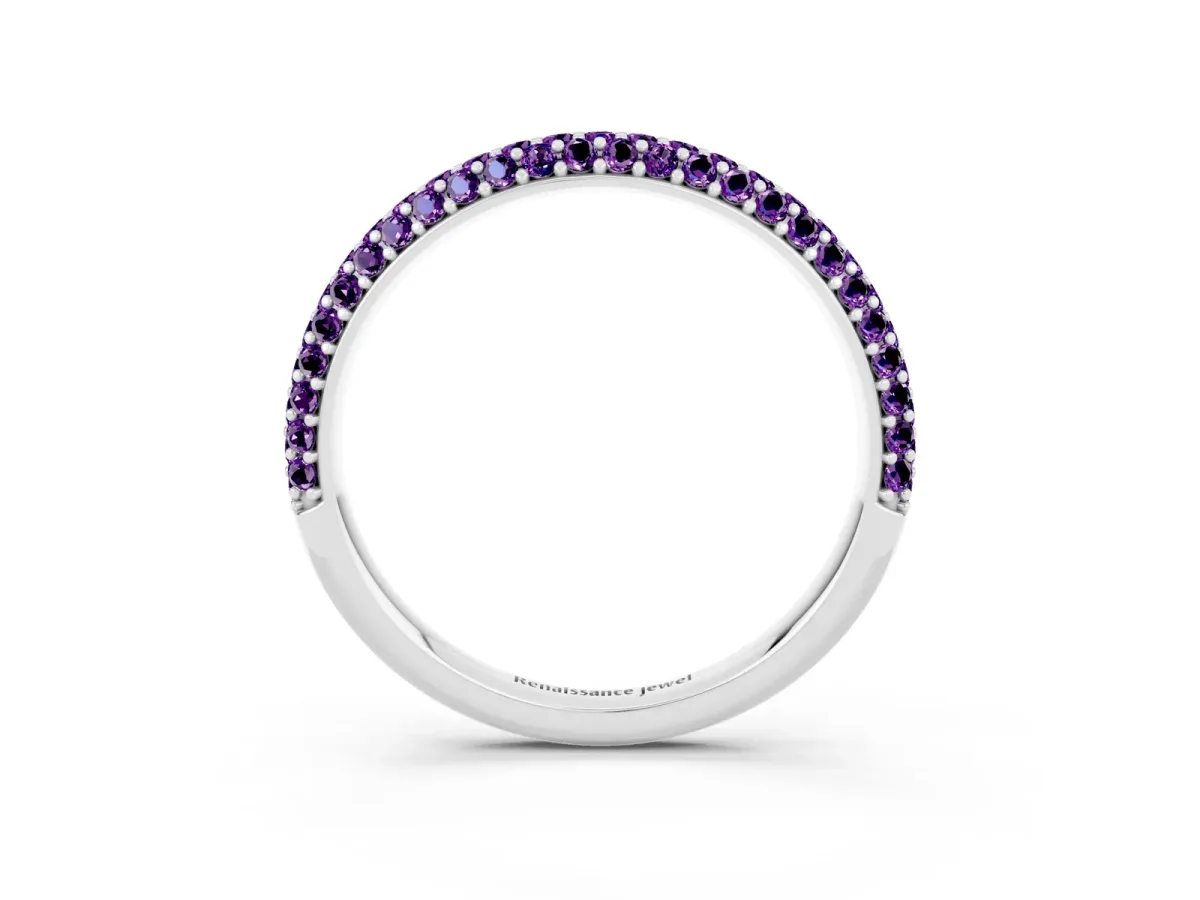 Round Amethyst Pavé Eternity Band with Shared Prong Setting White gold