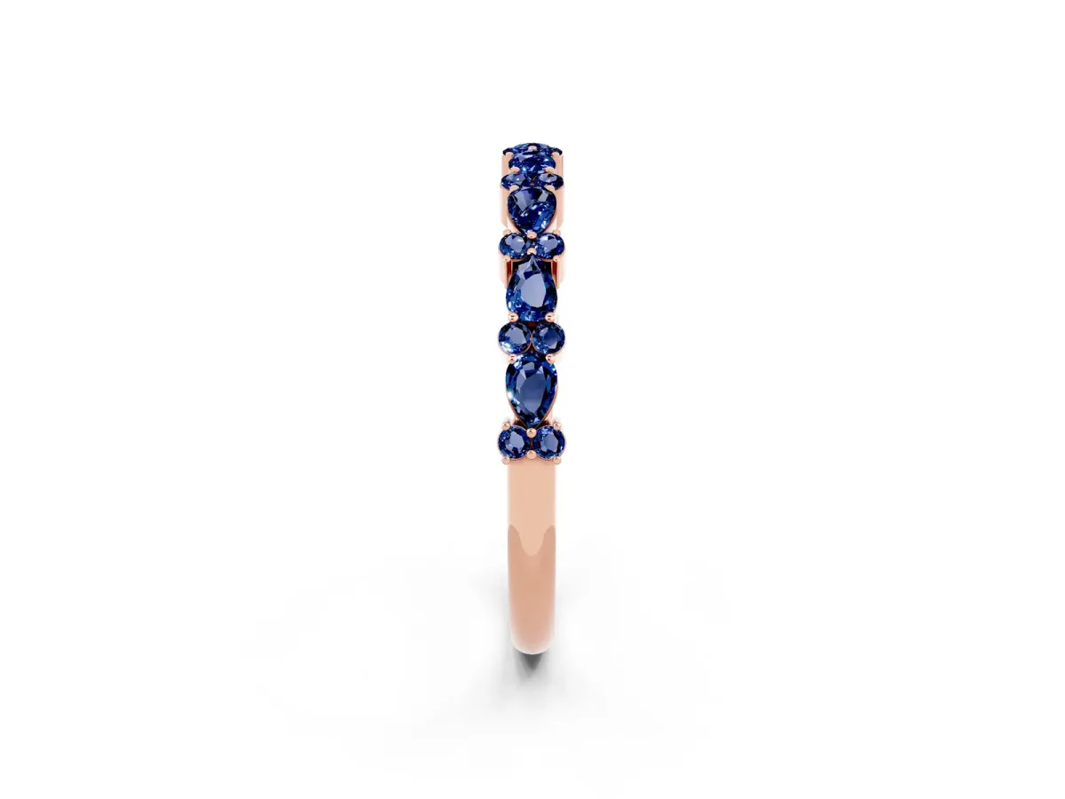 Pear and Round Blue Sapphire Wedding Band Rose gold