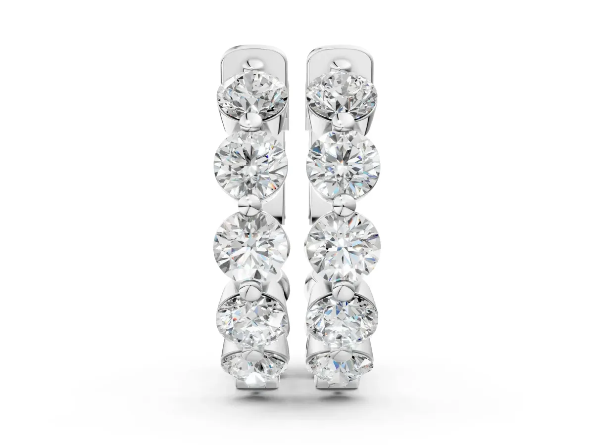 Round Brilliant Diamond Inside-Out Hoop Earrings with Shared Prong Setting Silver
