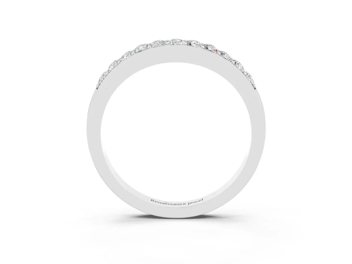 Round Moissanite Curved Wedding Band with Channel Setting White gold