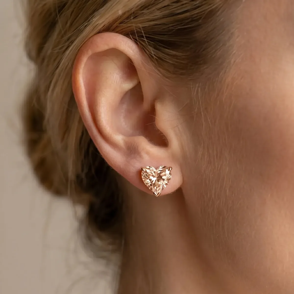 Heart Cut Diamond Stud Earrings Rose gold