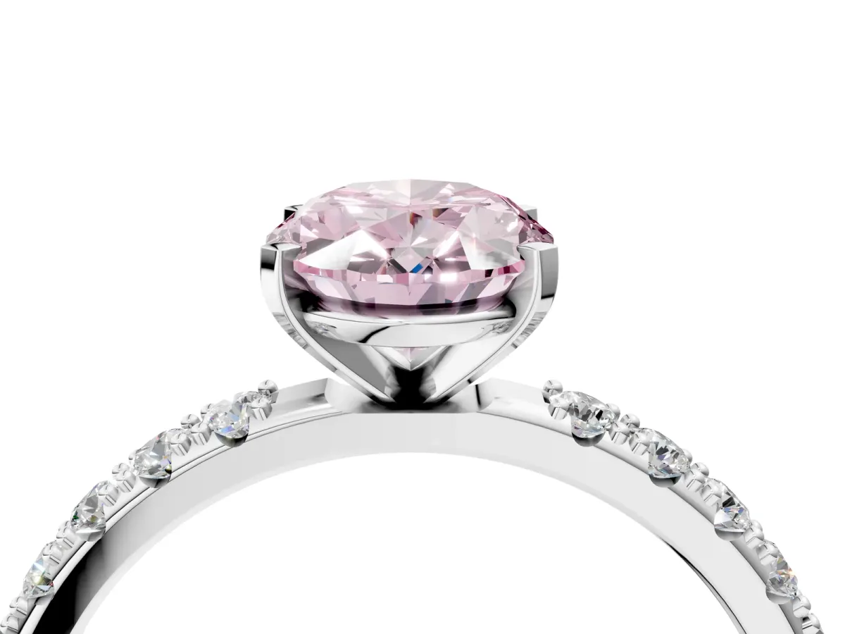 Fancy Pink Oval Cut Diamond Solitaire Pavé Band with Four-Prong Setting Platinum