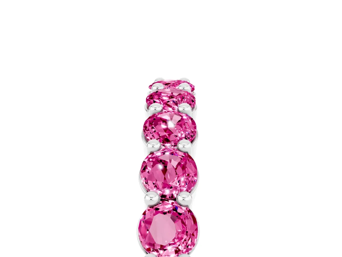 Round Pink Sapphire Half Eternity Band with Prong Setting Platinum