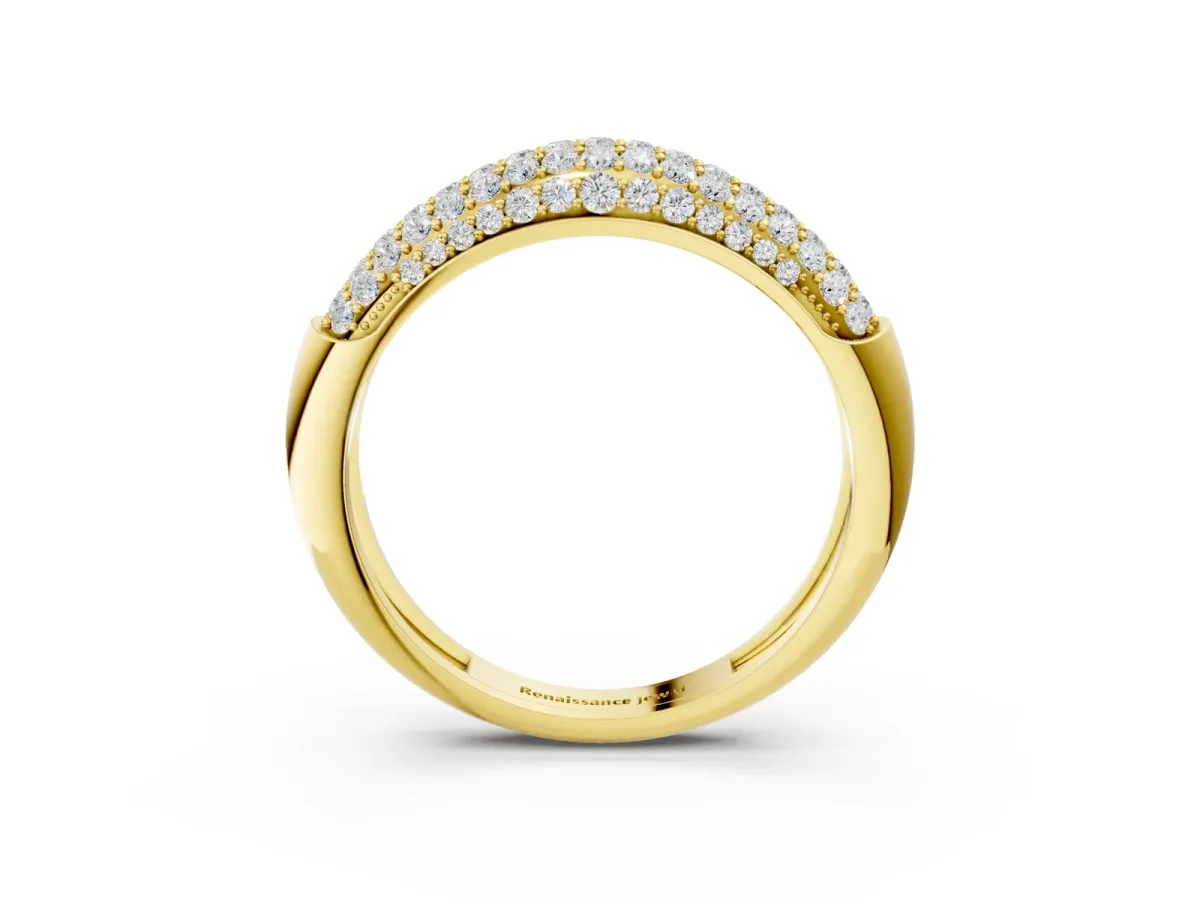 Three-Row Pavé Round Diamond Dome Band Yellow gold