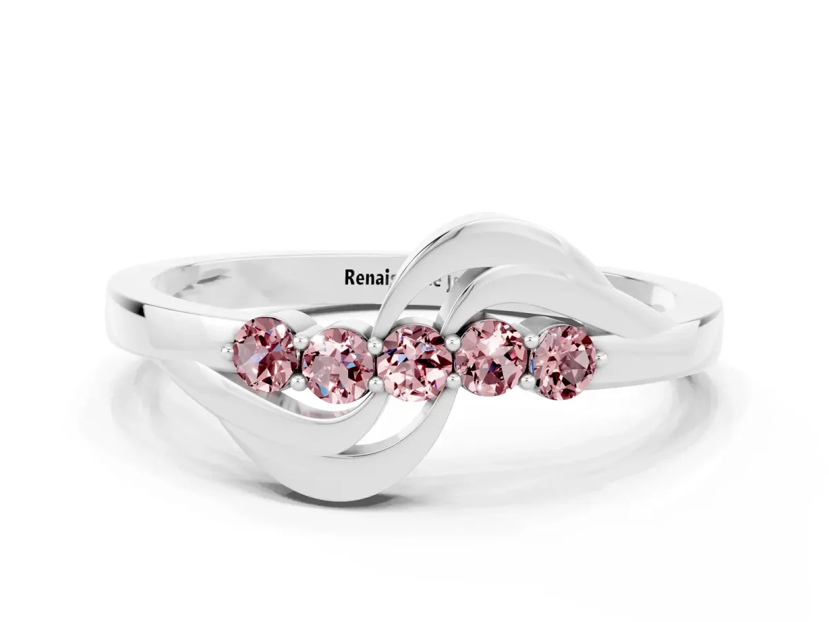Five-Stone Round Morganite Crossover Band with Prong Setting Platinum
