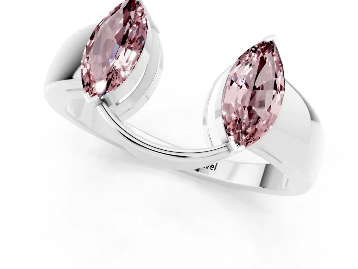 Marquise Morganite Open Band Ring with Tension Setting Silver