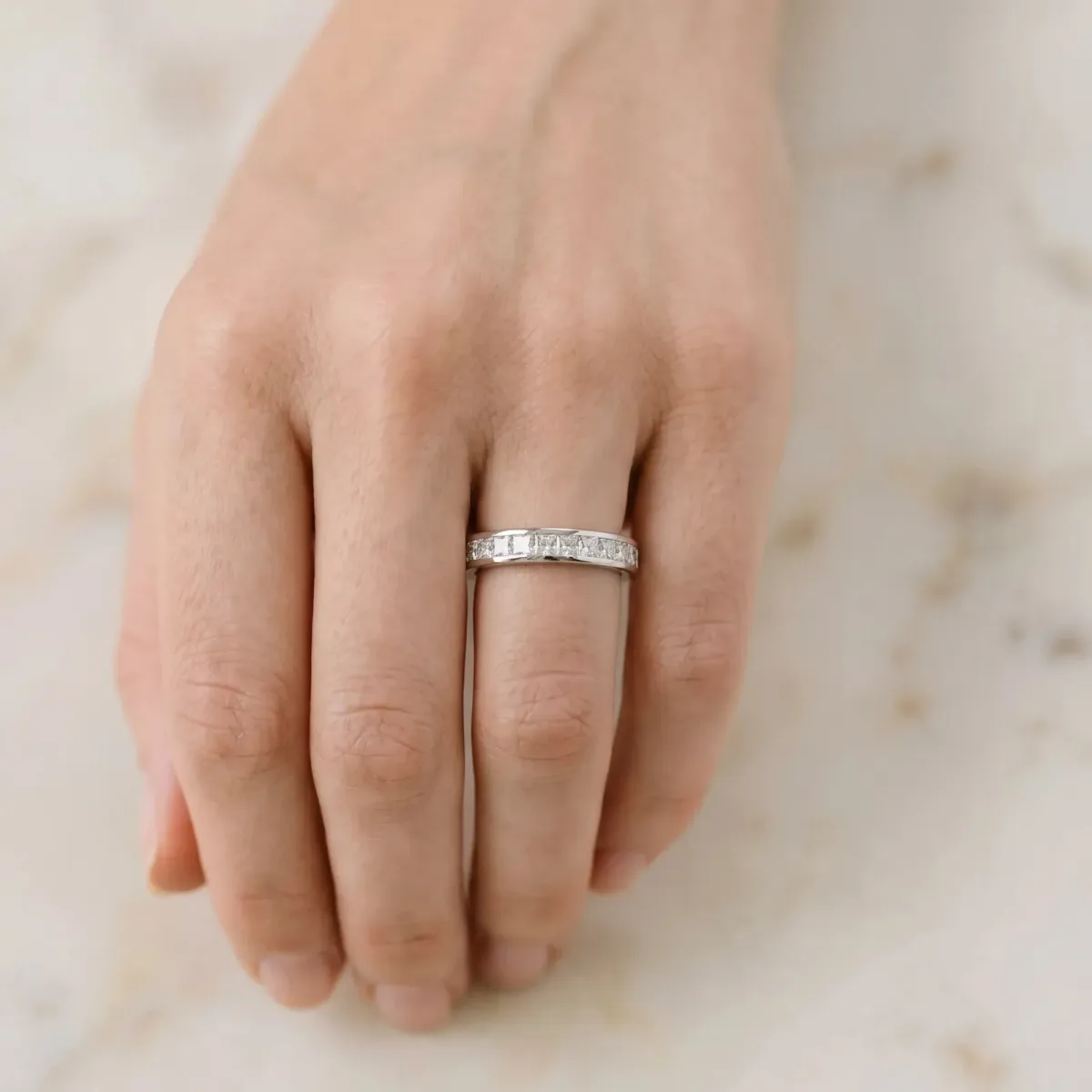 Princess Cut Diamond Channel Set Eternity Band White gold