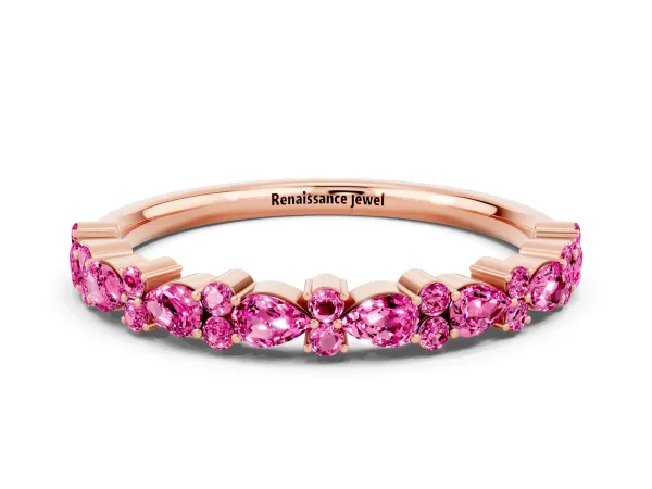 Pear and Round Pink Sapphire Wedding Band Rose gold