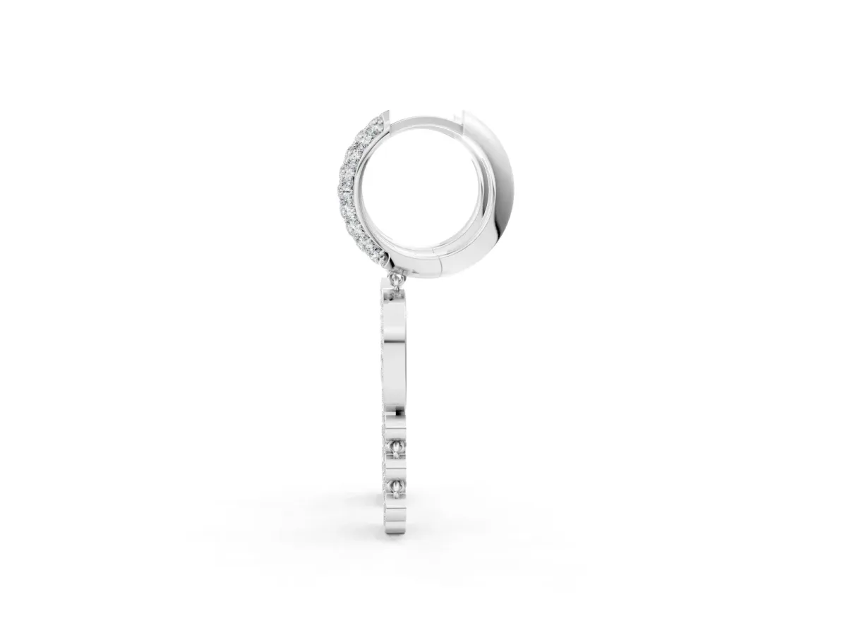 Round Diamond Initial D Huggie Hoop Earrings White gold