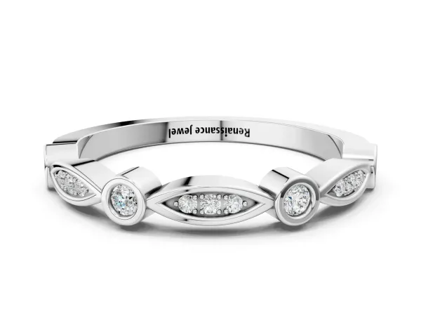 Bezel Set Marquise and Round Diamond Contour Band White gold
