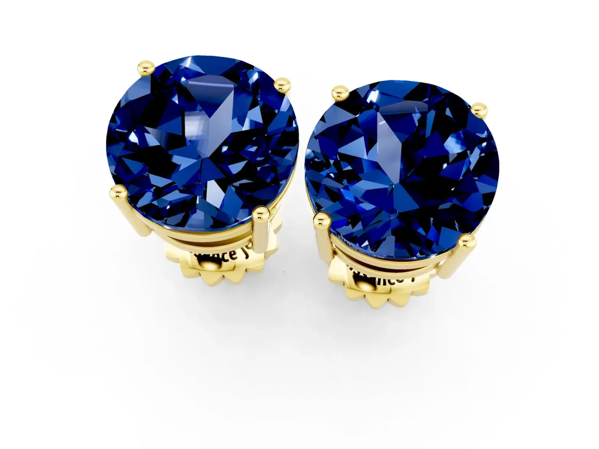 Round Cut Blue Sapphire Stud Earrings Yellow gold