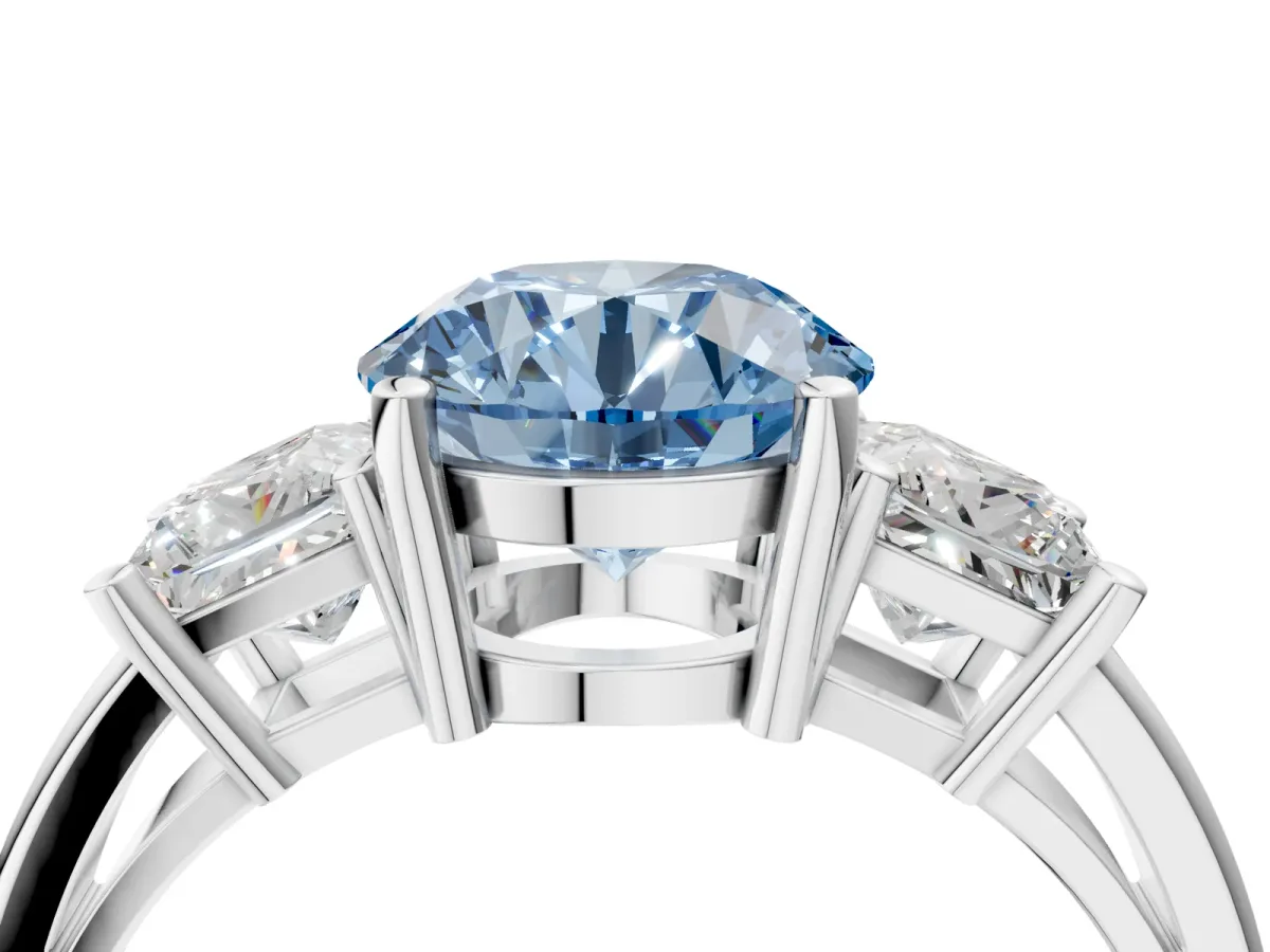 Fancy Blue Three-Stone Round Cut Cut Solitaire Ring with Prong Setting White gold