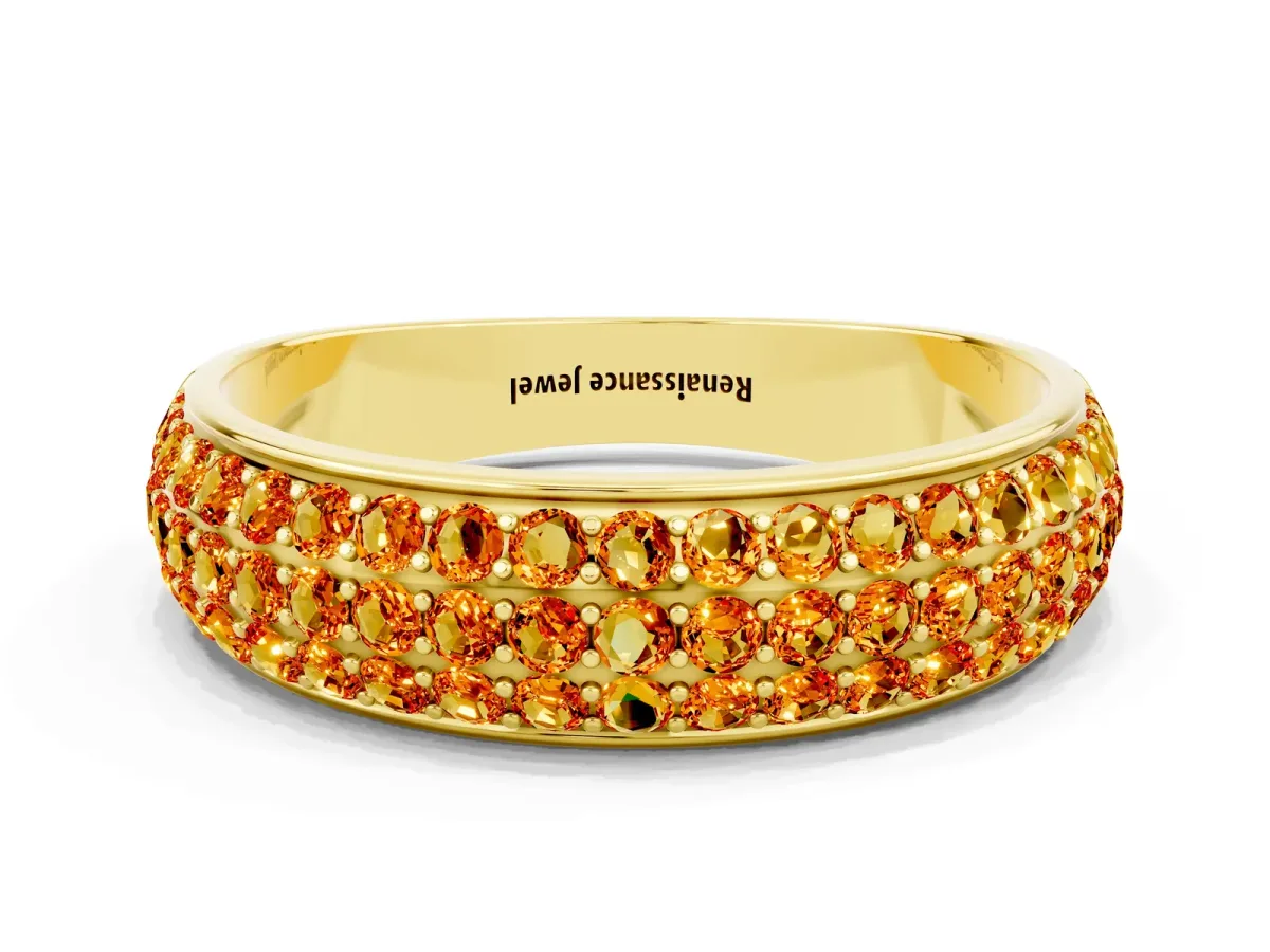 Three-Row Round Citrine Eternity Band with Shared Prong Setting Yellow gold