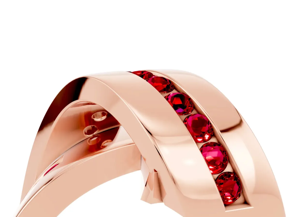 Pavé Round Ruby Crossover Band with Channel Setting Rose gold