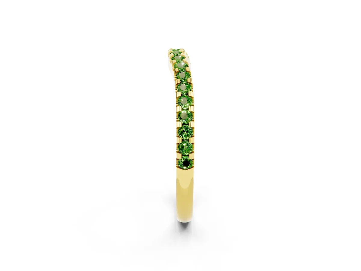 Round Peridot Pavé Curved Wedding Band Yellow gold
