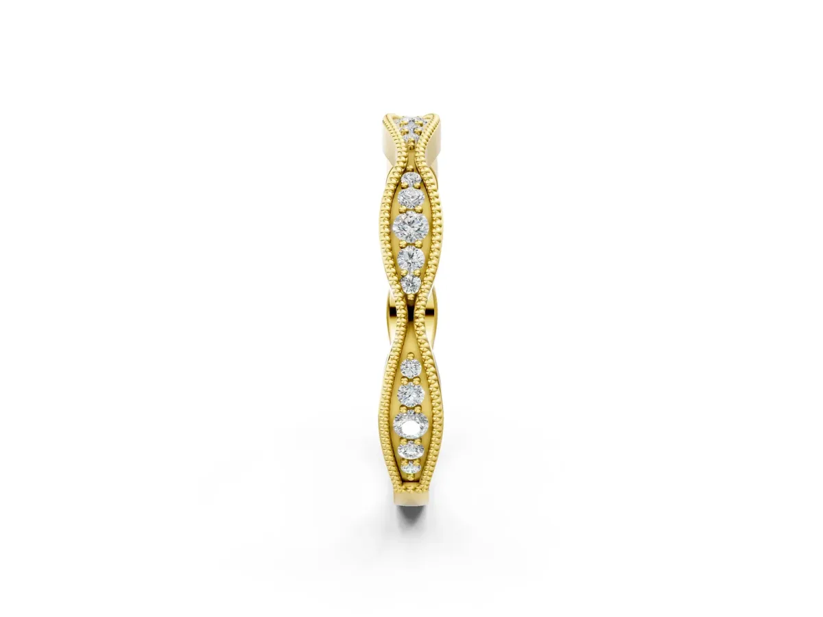 Milgrain Diamond Marquise Curved Band with Pavé Setting Yellow gold