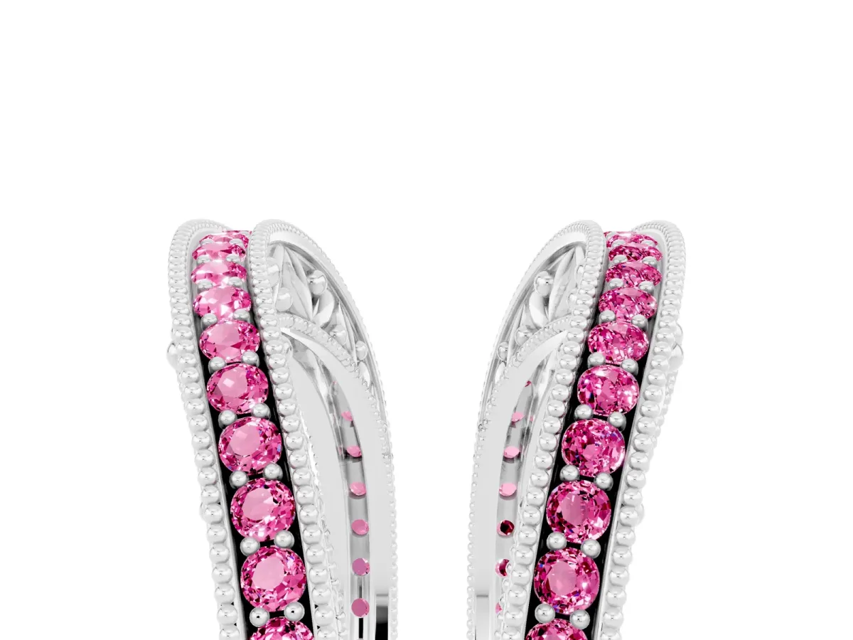 Round Pink Sapphire Milgrain Eternity Band with Channel Setting Silver