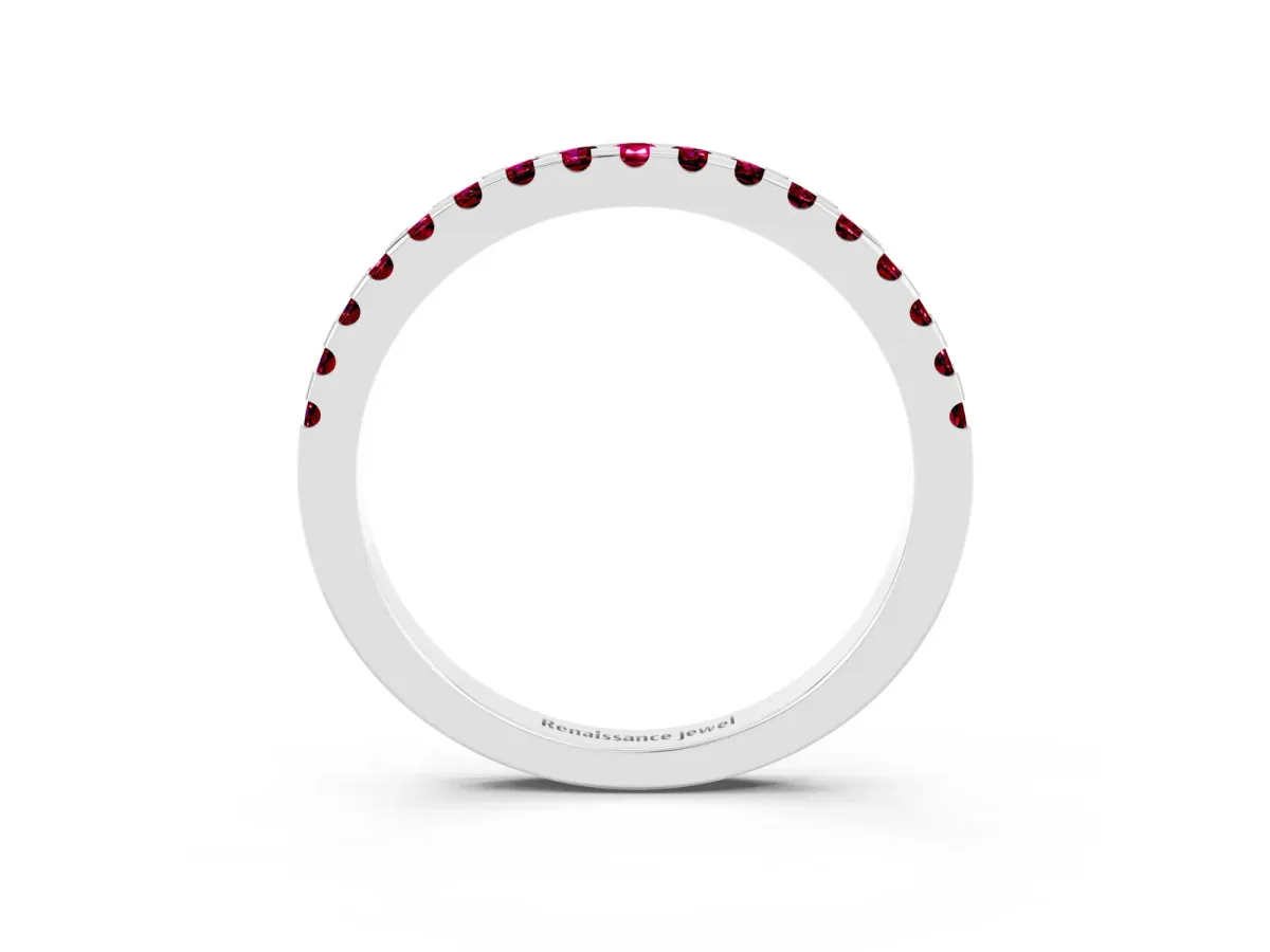 Round Garnet Pavé Set Eternity Band with Micro Prong Setting Platinum