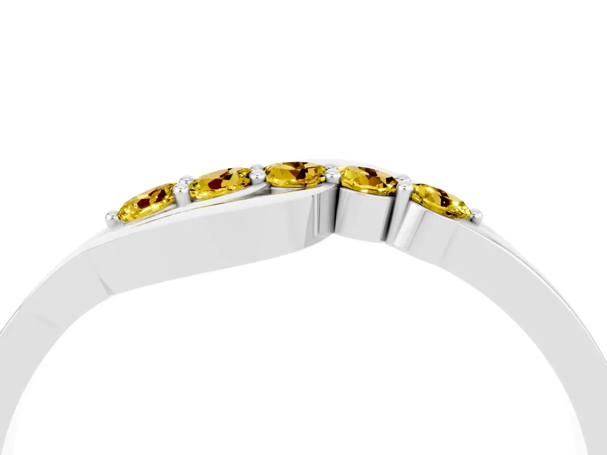 Five-Stone Round Yellow Sapphire Crossover Band with Prong Setting Platinum