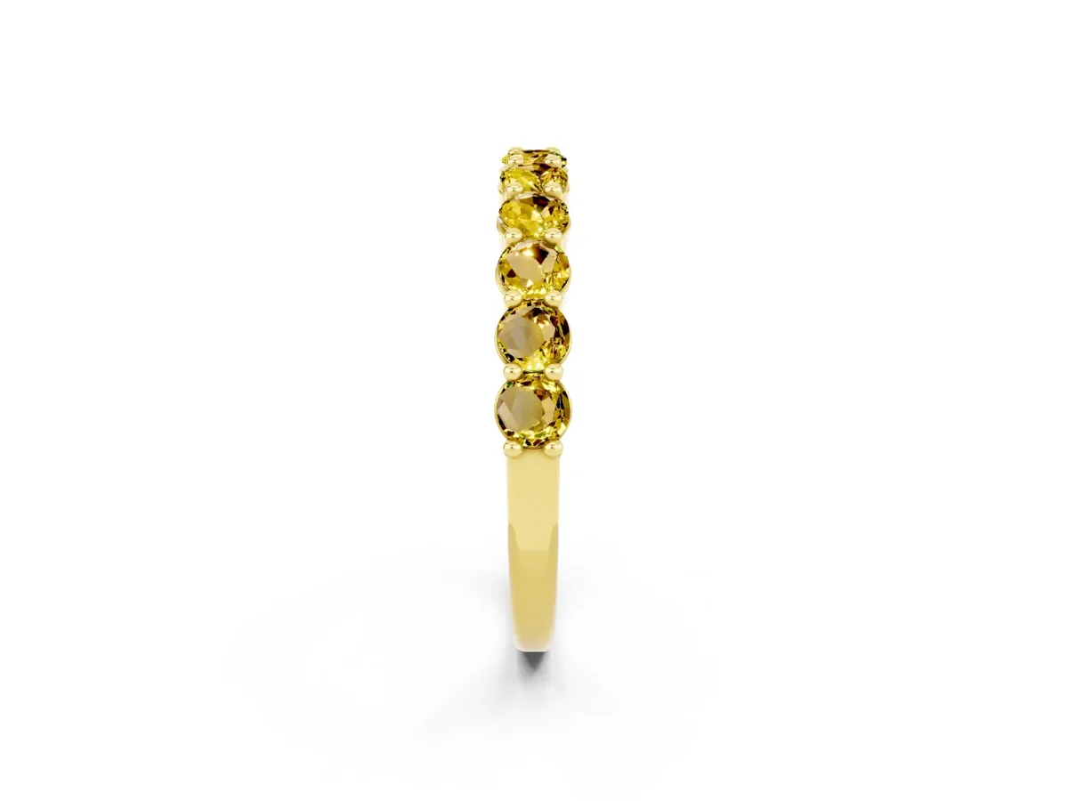 Round Yellow Sapphire Half Eternity Band with Prong Setting Yellow gold