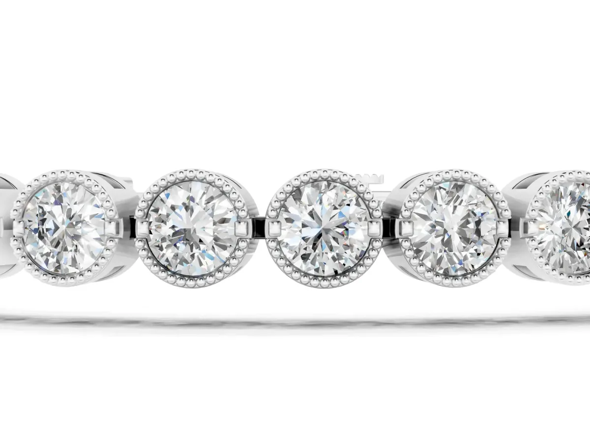 Round Diamond Tennis Bracelet with Bezel Setting and Box Clasp Silver