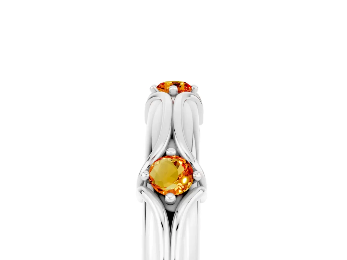 Round Citrine Prong Set Milgrain Eternity Band Silver