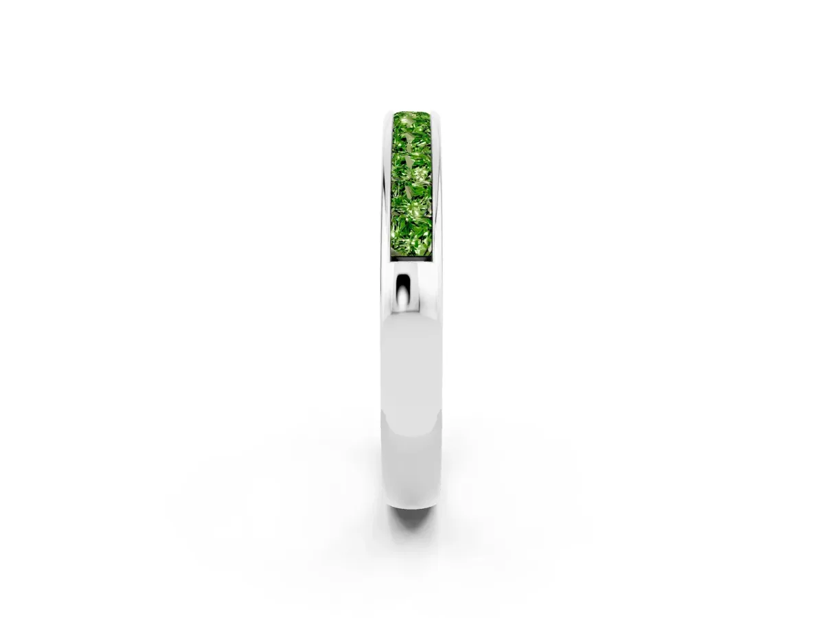 Channel Set Princess Cut Peridot Eternity Band Platinum