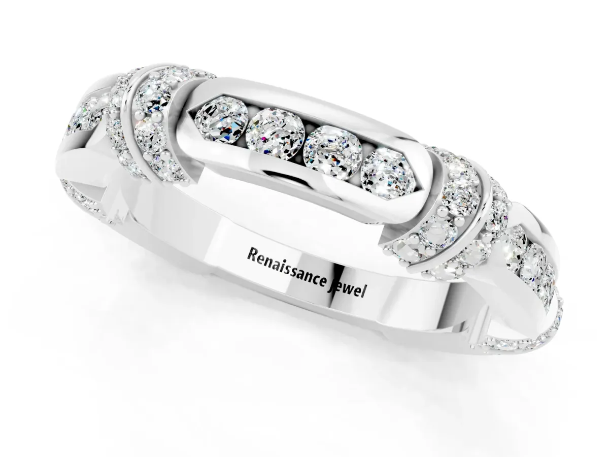 Pavé Round Moissanite Link Band with Bezel Setting Silver