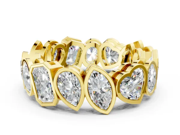 Mixed Shape Diamond Bezel Set Eternity Wedding Band Yellow gold