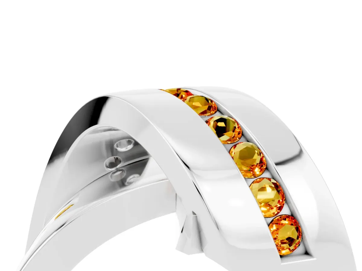 Pavé Round Citrine Crossover Band with Channel Setting White gold