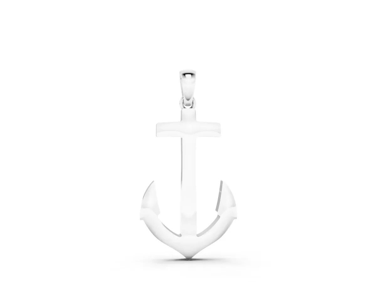 Silver Anchor Pendant with Round Diamond Bezel Setting Silver