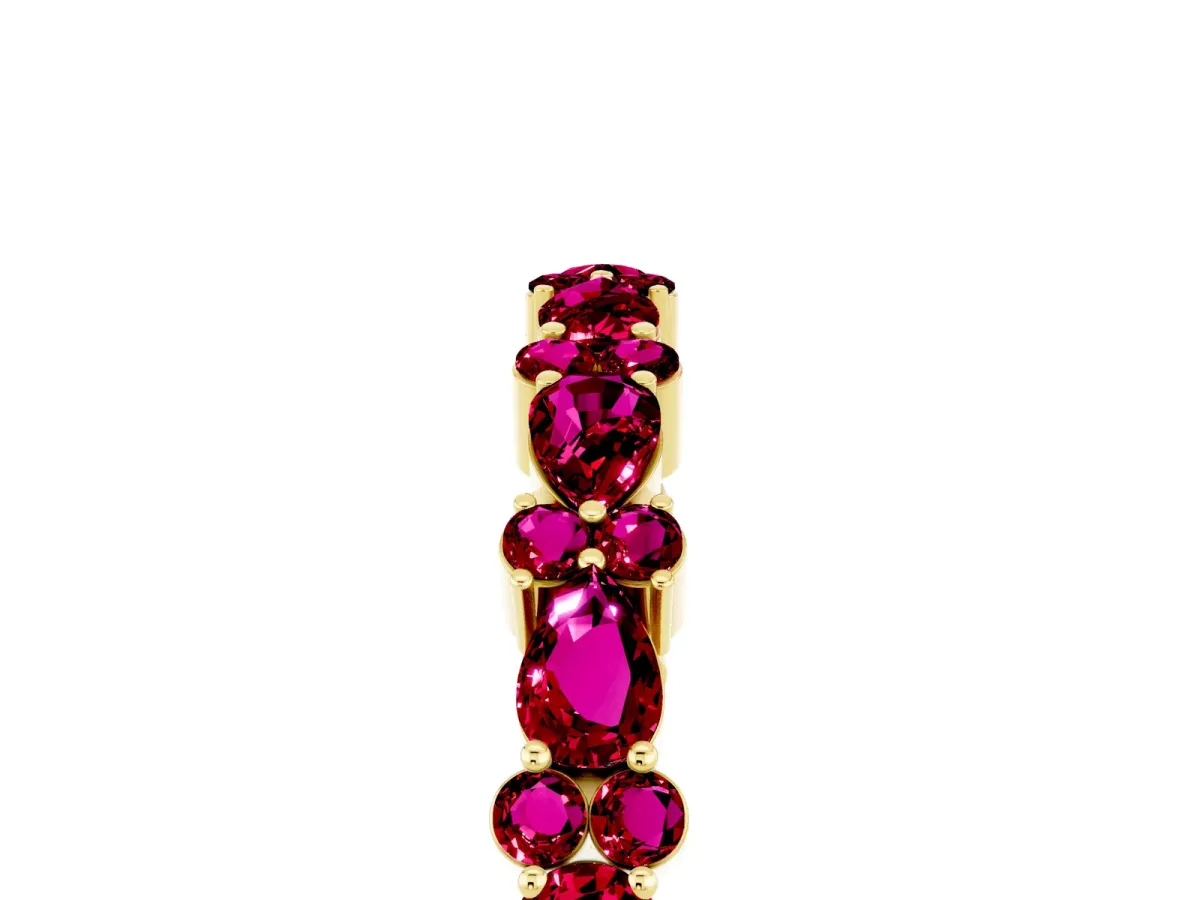 Pear and Round Garnet Wedding Band Yellow gold