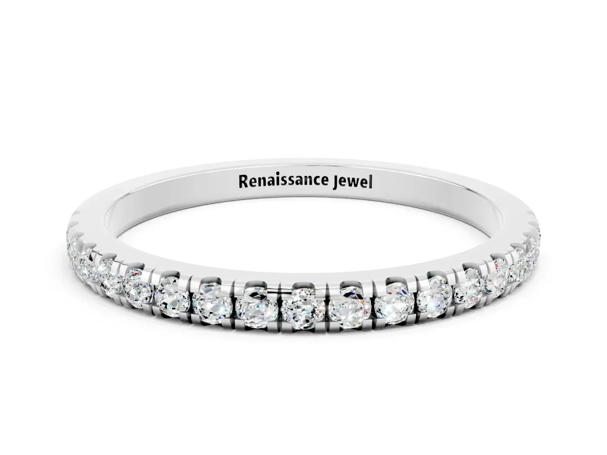 Pavé Round Moissanite Half Eternity Band with Shared Prong Setting Silver