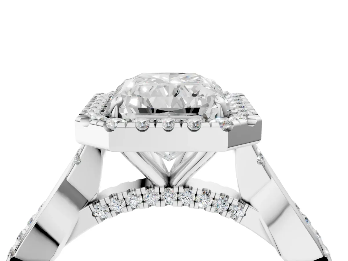 Radiant Cut Halo Twist Band Solitaire Ring Platinum