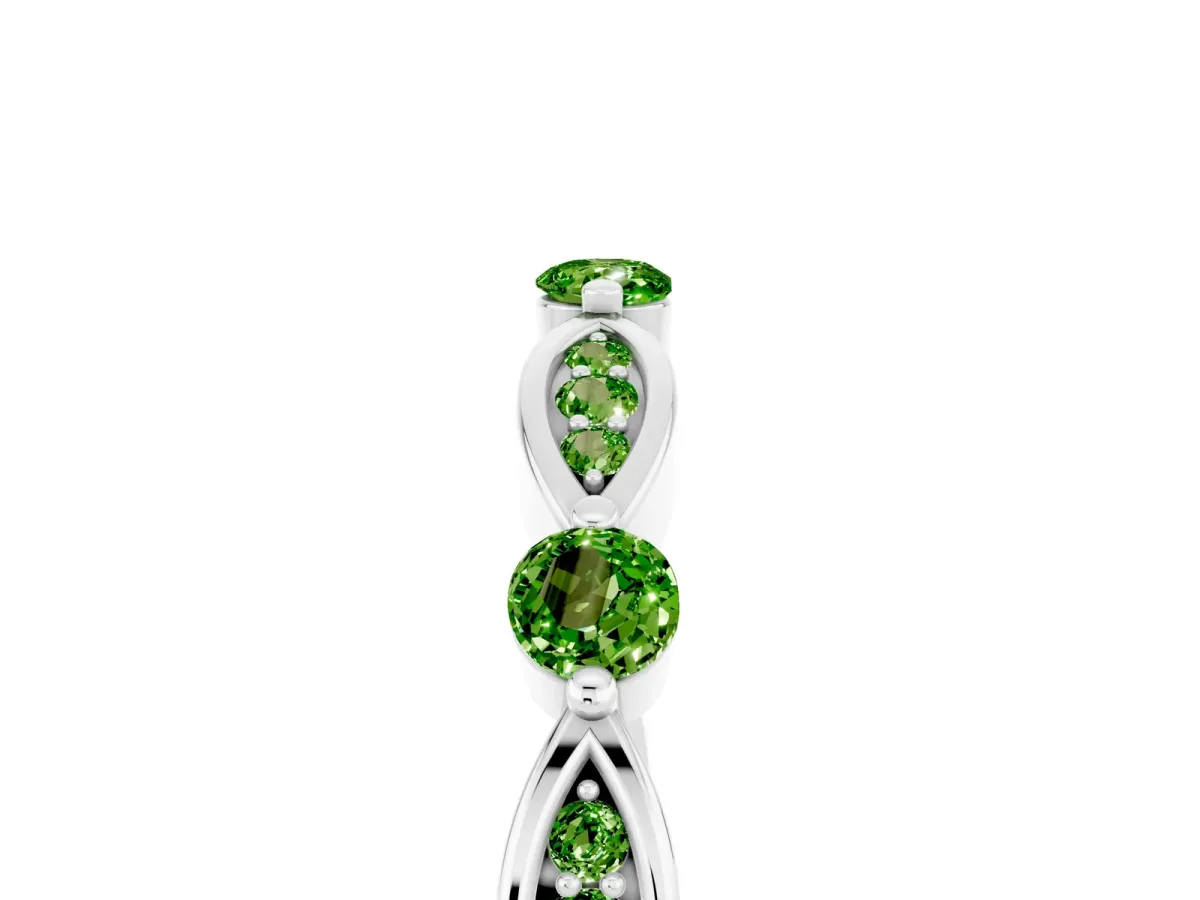 Marquise and Round Peridot Milgrain Band with Bezel Setting White gold