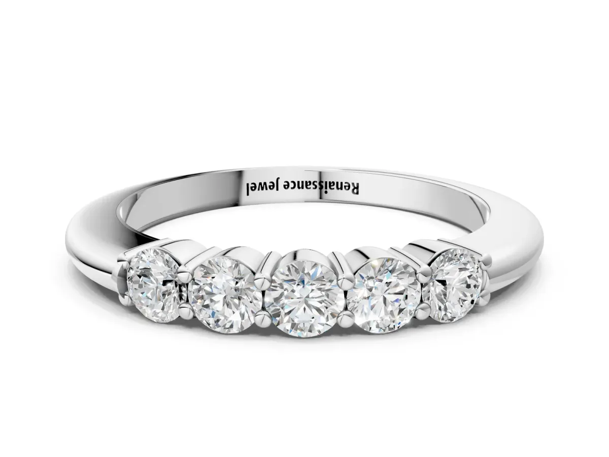 Five-Stone Round Diamond Prong Set Half-Eternity Band Silver