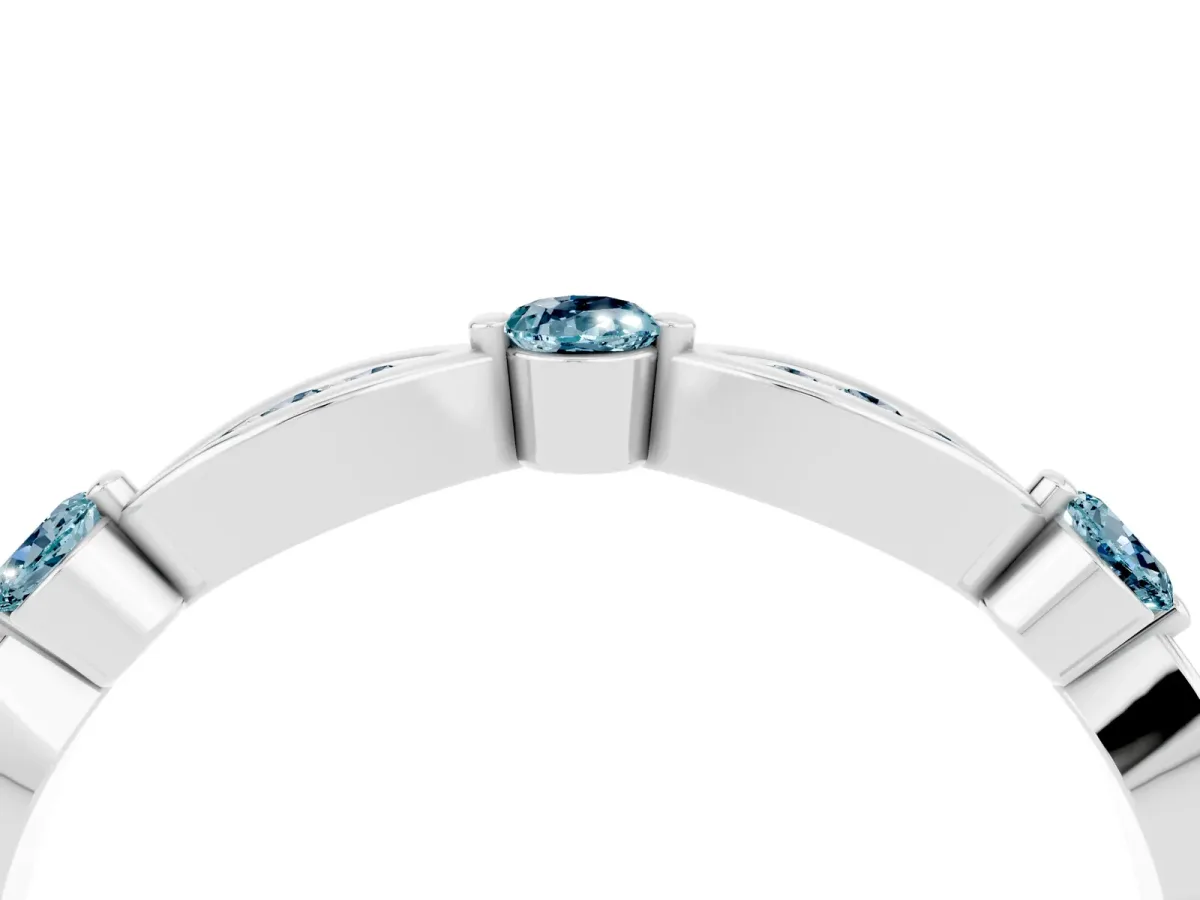 Marquise and Round Aquamarine Milgrain Band with Bezel Setting Silver