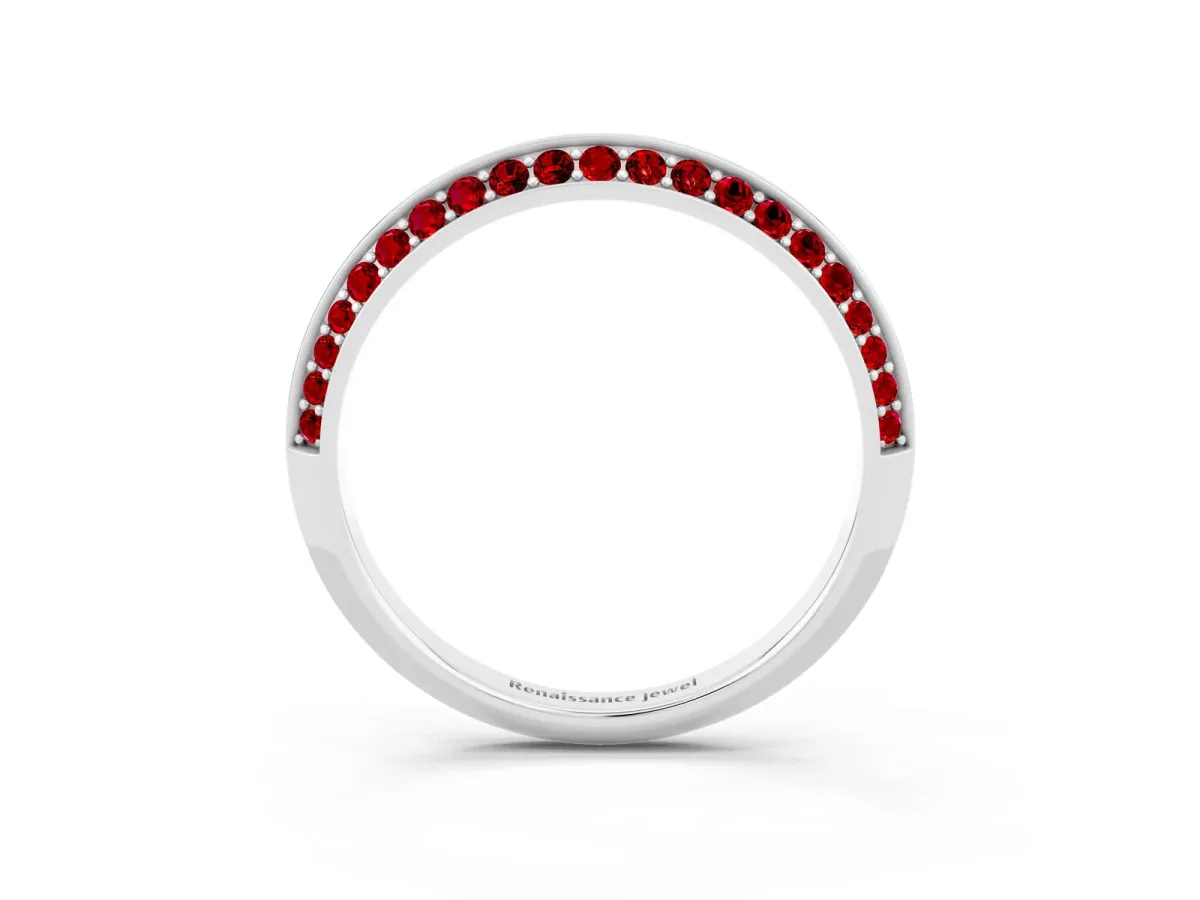 Double Row Pavé Round Ruby Eternity Band with Channel Setting Silver