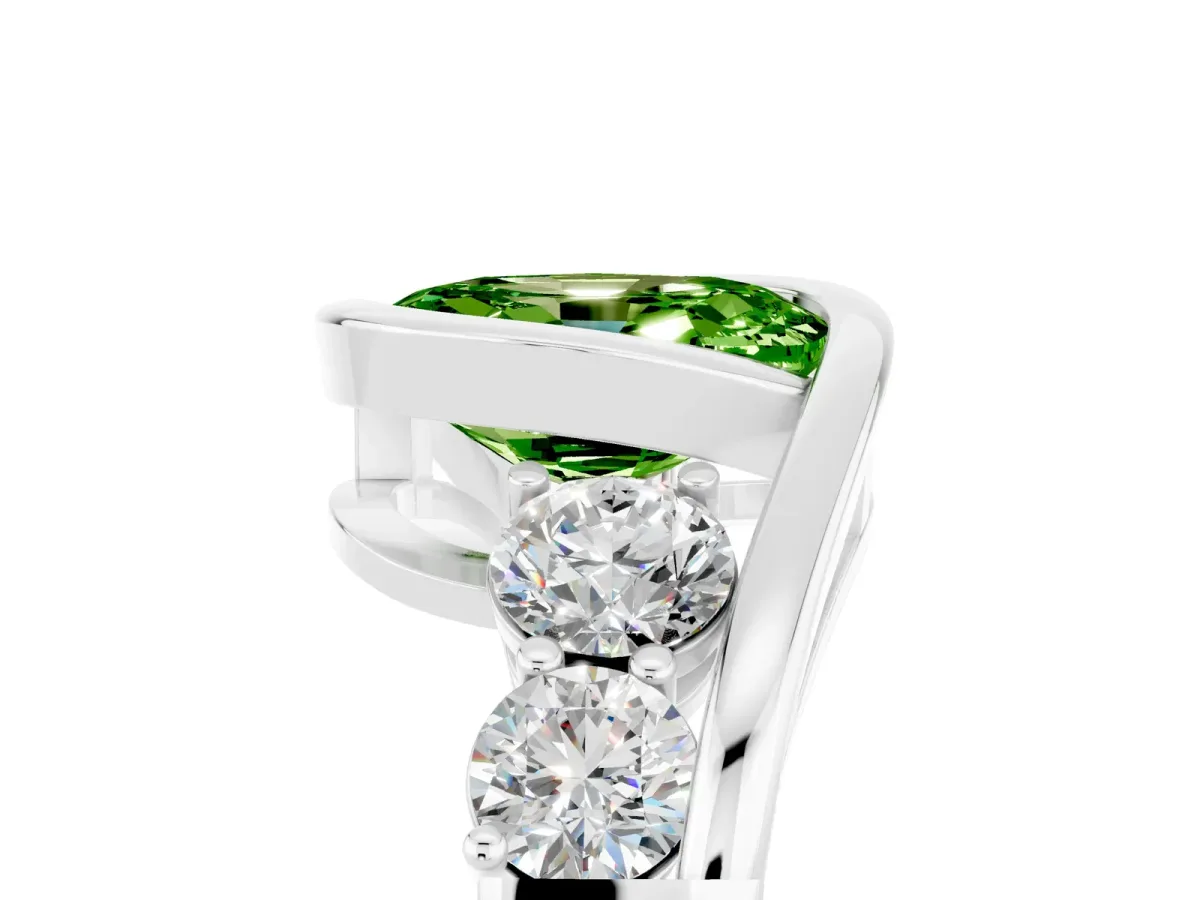 Bezel Set Oval Cut Peridot Bypass Ring with Round Accents Platinum