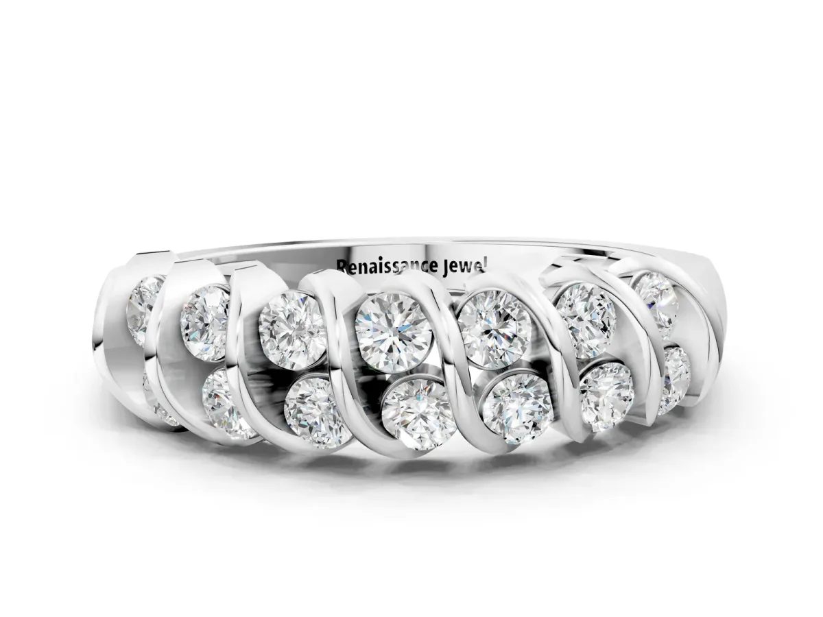 Channel Set Round Diamond Multi-Row Band White gold