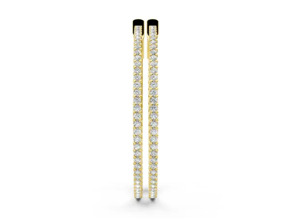 Round Diamond Pave Hoop Earrings with Prong Setting Yellow gold