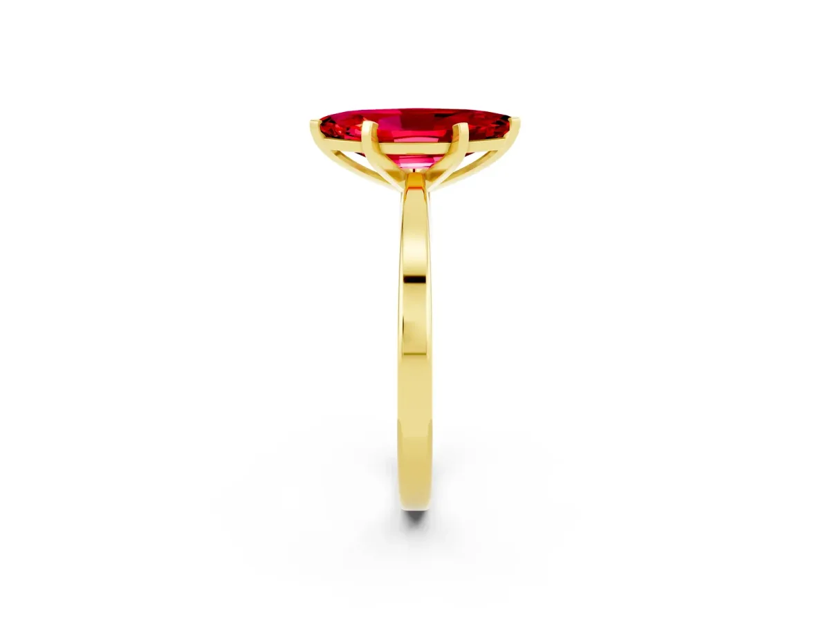 Marquise Cut Ruby Solitaire Engagement Ring with Classic Band and Four-Prong Setting Yellow gold