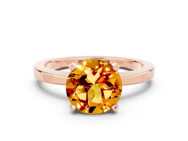 Round Cut Citrine Solitaire Engagement Ring with Classic Band and Four-Prong Setting Rose gold