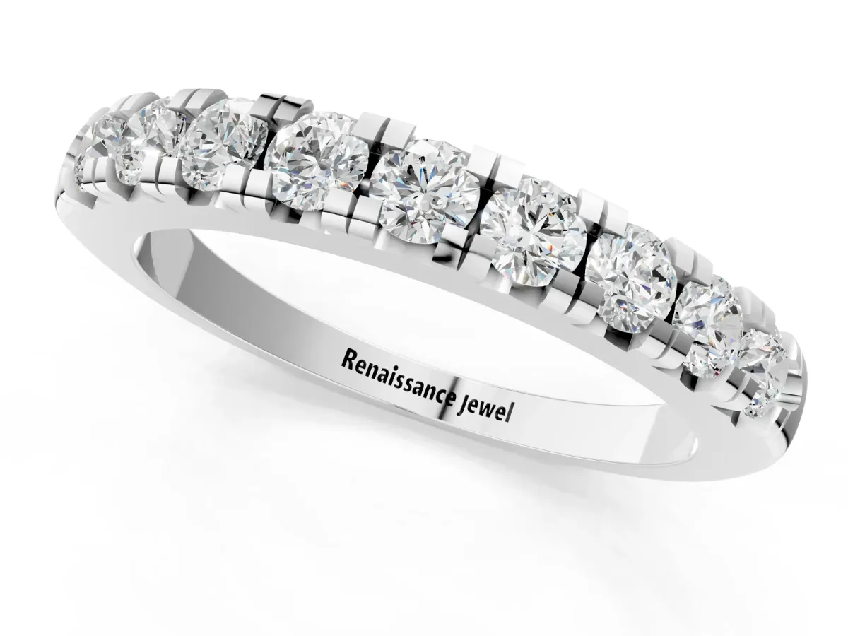 Round Diamond Half-Eternity Prong Set Band Silver