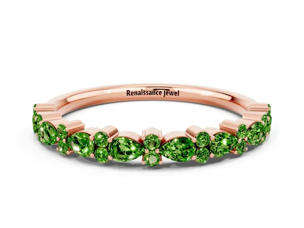 Pear and Round Peridot Wedding Band Rose gold
